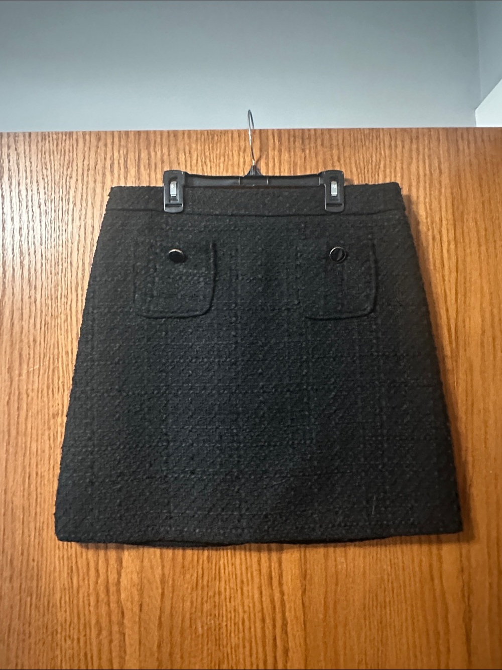 Textured Black Mini Skirt with Front Pocket Detail